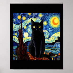 Art Funny Black Cat Painting Artist Van Gogh Starr Poster