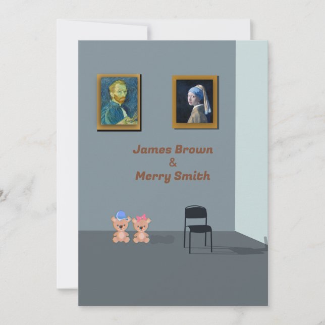 Art Gallery Van Gogh Vermeer Teddy Bears Wedding Invitation (Front)