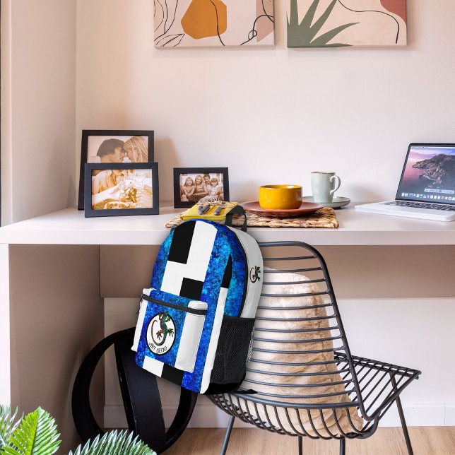 Art Gecko Blue Glitter Chequerboard Pattern Custom Printed Backpack (Creator Uploaded)