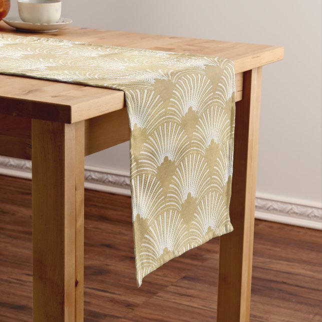 Art-geco pattern in gold and white short table runner (In Situ)