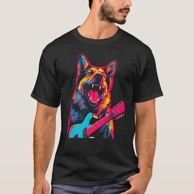 Art German Shepherd Dog Guitarist T-Shirt (Front)