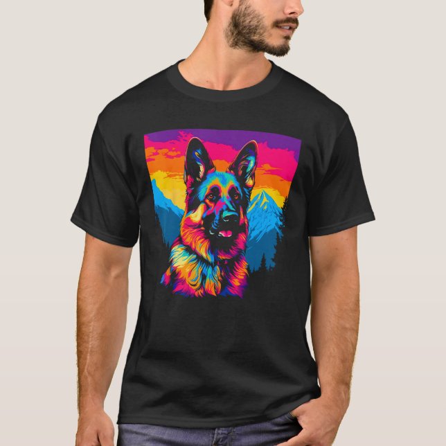 Art German Shepherd Dog Mountain T-Shirt (Front)