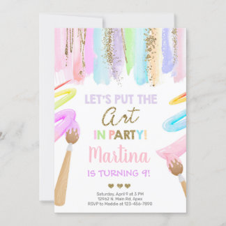Art girl birthday invitation, art party invite. in invitation