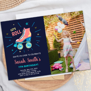 Art Girl Skating Birthday Invitations with photo