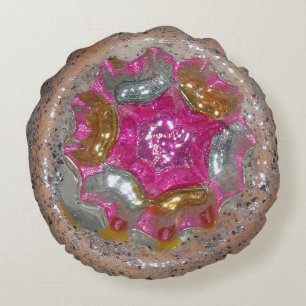 Art Glass Christmas Ball Pink Jewel Kaleidoscope Round Cushion