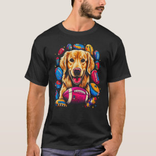 Art Golden Retriever Dog American Football T-Shirt