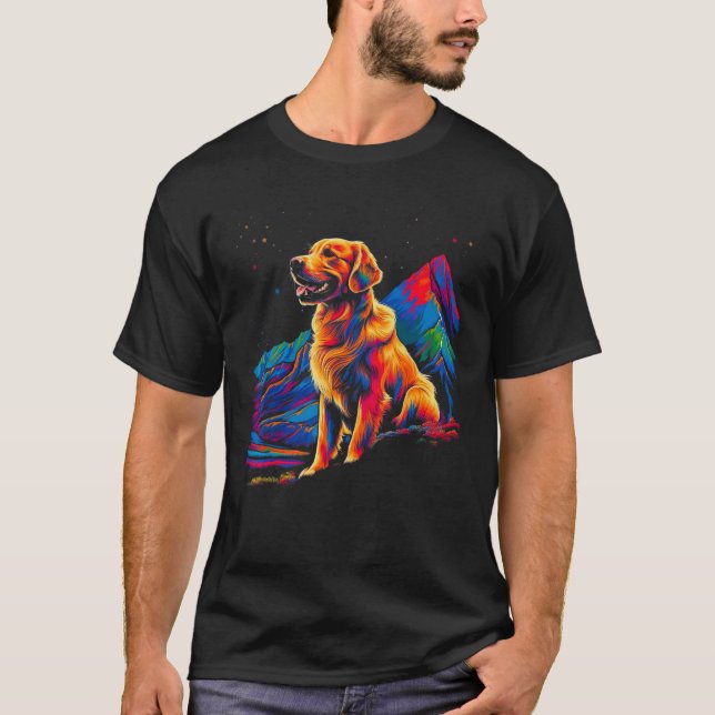 Art Golden Retriever Dog Mountain Hiking T-Shirt (Front)