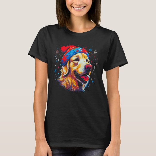 Art Golden Retriever Dog Xmas T-Shirt (Front)