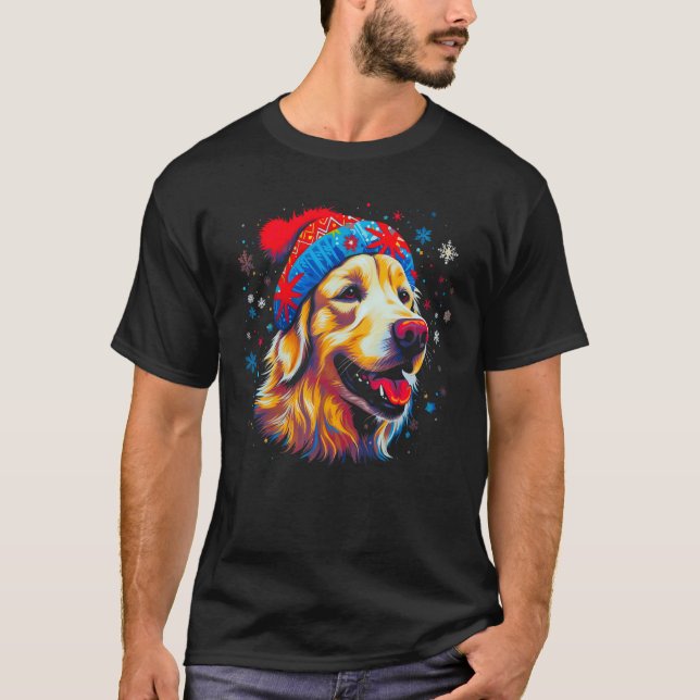 Art Golden Retriever Dog Xmas T-Shirt (Front)
