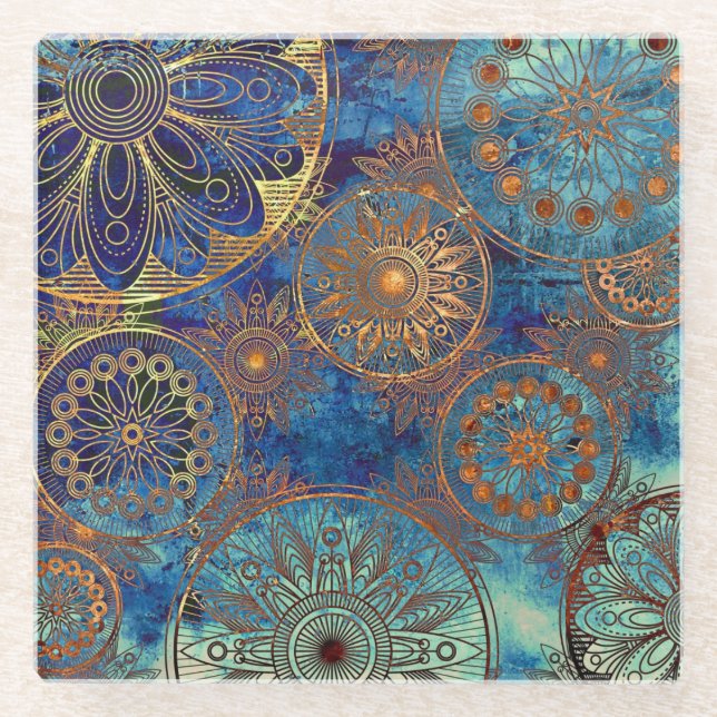 Art grunge pattern glass coaster (Front)