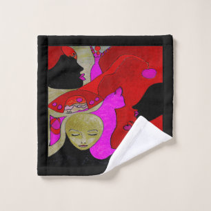 Art Hand Towel or Wash Cloth in red and black