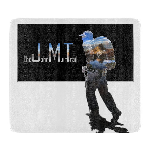 Art - Hiker Silhouette - John Muir Trail Text Cutting Board (Front)