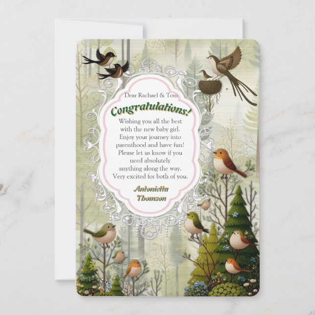 Art illustration of modern-style simplistic birds invitation (Front)
