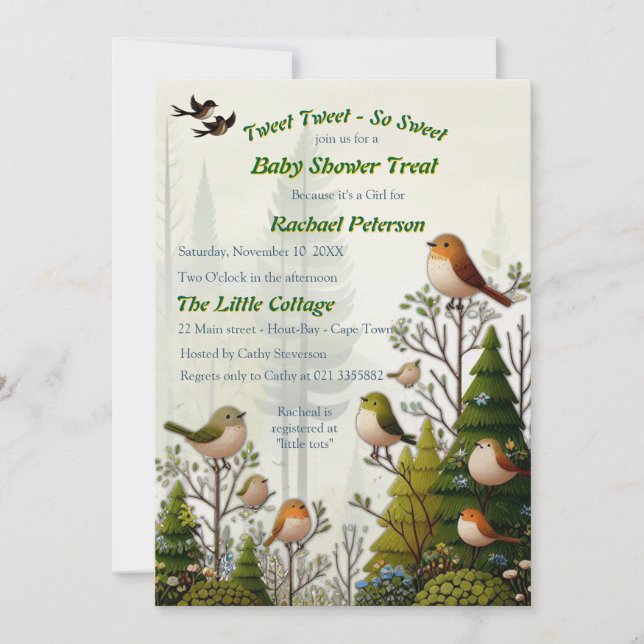Art illustration of modern-style simplistic birds invitation (Front)