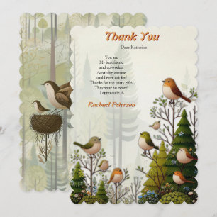 Art illustration of modern-style simplistic birds thank you card