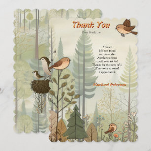 Art illustration of modern-style simplistic birds thank you card