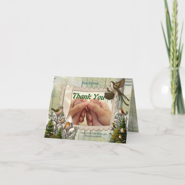 Art illustration of modern-style simplistic birds thank you card (Front)