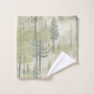Art illustration of pine trees in a modern-style bath towel set