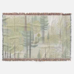 Art illustration of pine trees in a modern-style throw blanket