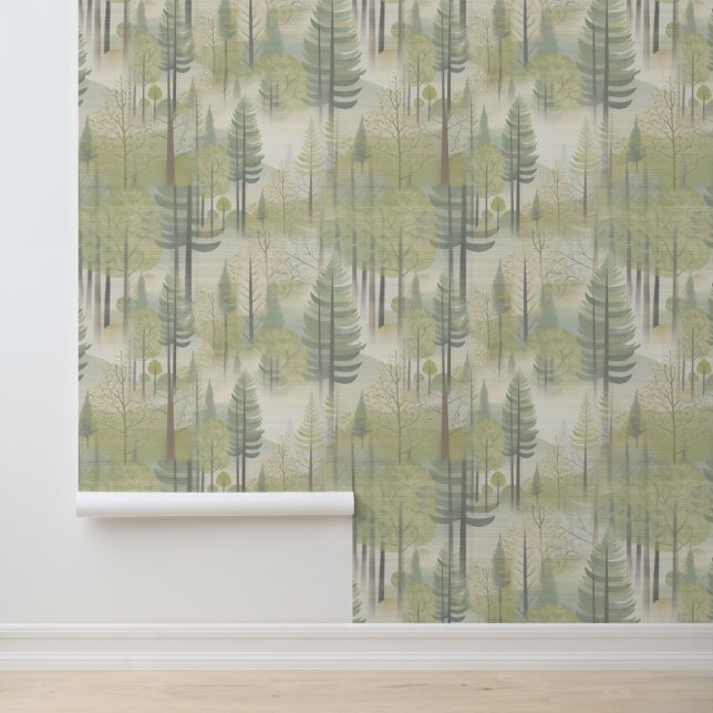 Art illustration of pine trees in a modern-style wallpaper (Application)
