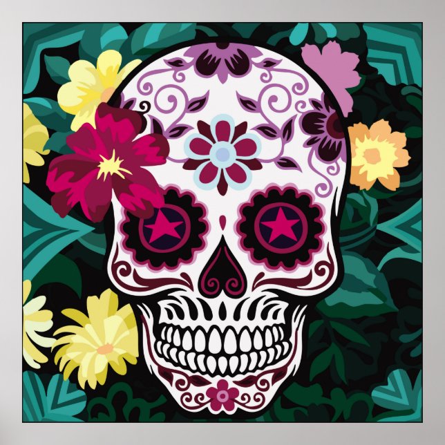 art illustration of skull ornamentsflower, skull,  poster (Front)