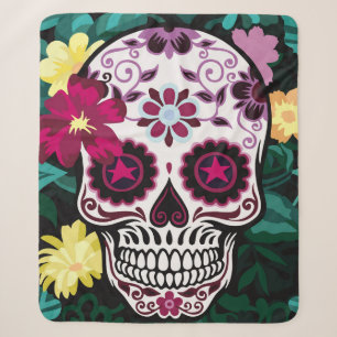 art illustration of skull ornamentsflower, skull, sherpa blanket