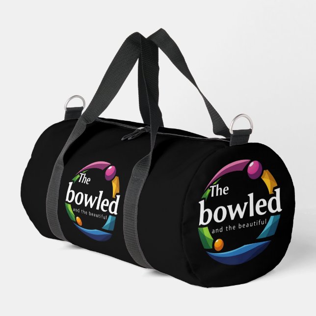 "Art in Motion: Circular Lawn Bowls Bowled Logo, Duffle Bag (Left Corner)