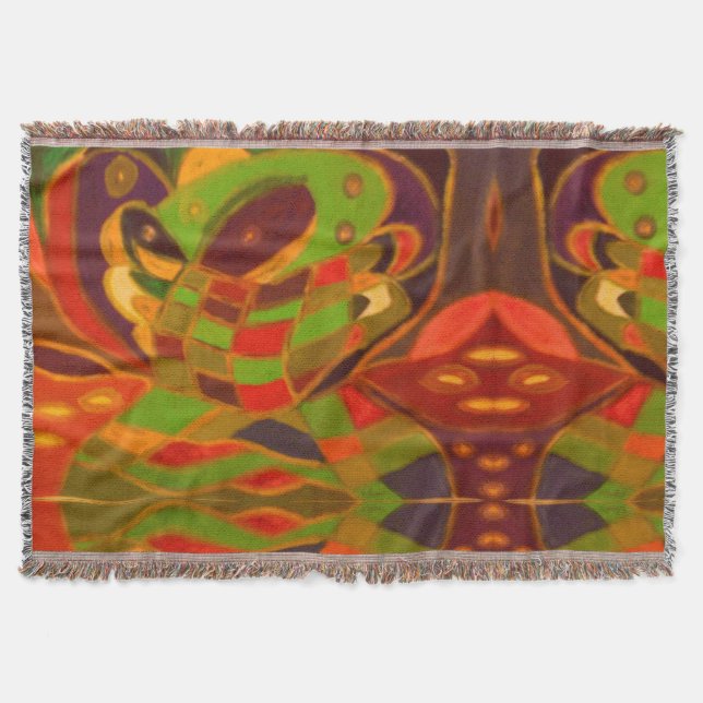 Art inspired deep rustic earth coloured designs throw blanket (Front)