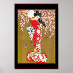 Art Japanese Geisha Lady Vintage Poster