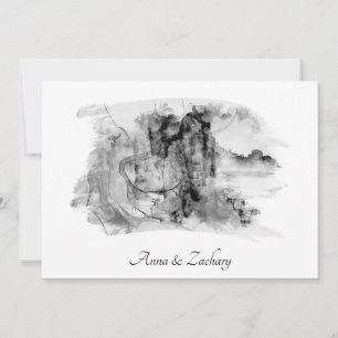*~* Art Japanese Mountains RSVP QR AR27 Wedding Invitation