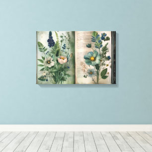 Art Journal Pages: Botanicals in Green Canvas Print