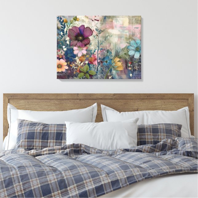 Art Journal Pages: Faded Paper and Wild Flowers Canvas Print (Insitu(Bedroom))