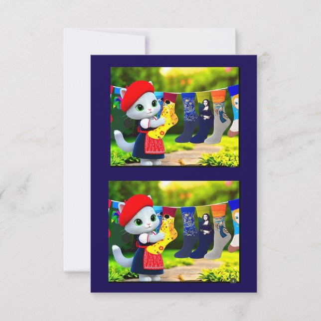 Art Kitty Hanging Out Art Socks Thank You Card (Front)