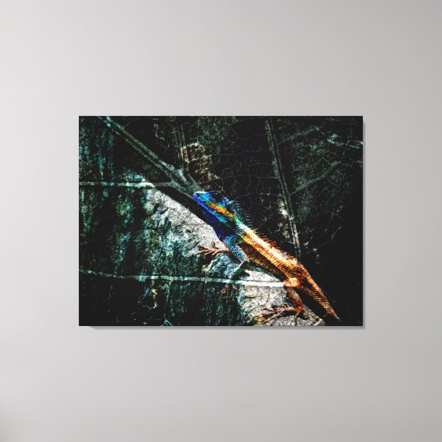 Art lizard on leaf canvas print (Front)