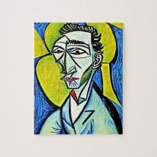 ART-MAN blue yellow vivid funny abstract portrait Jigsaw Puzzle