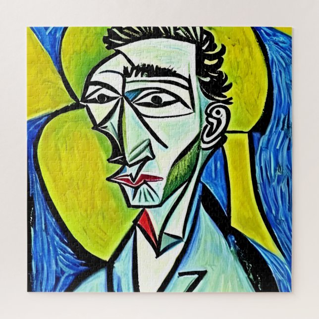 ART MAN yellow blue funny artsy ironic abstract Jigsaw Puzzle (Vertical)