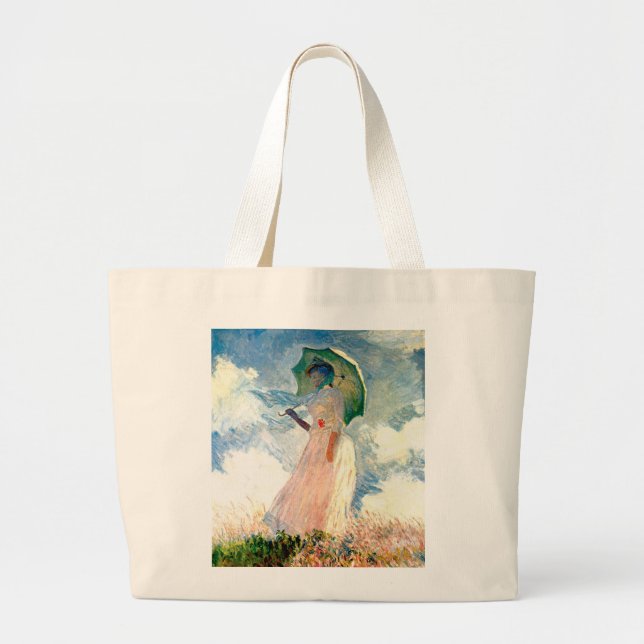 Art Monet "Woman with Pink Parosel" Large Tote Bag (Front)