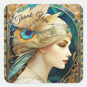 Art Nouvaeu Thank You Square Sticker