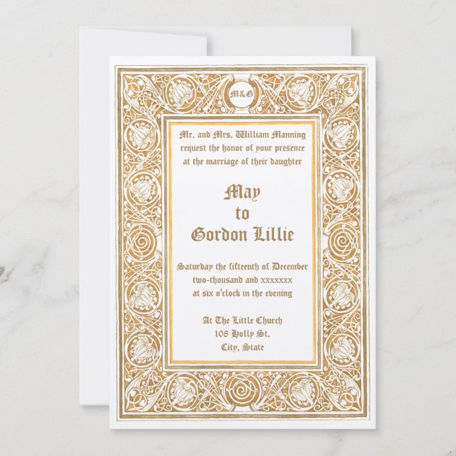 Art Nouveau 1895 Foliage & Floral Border Wedding Invitation (Front)