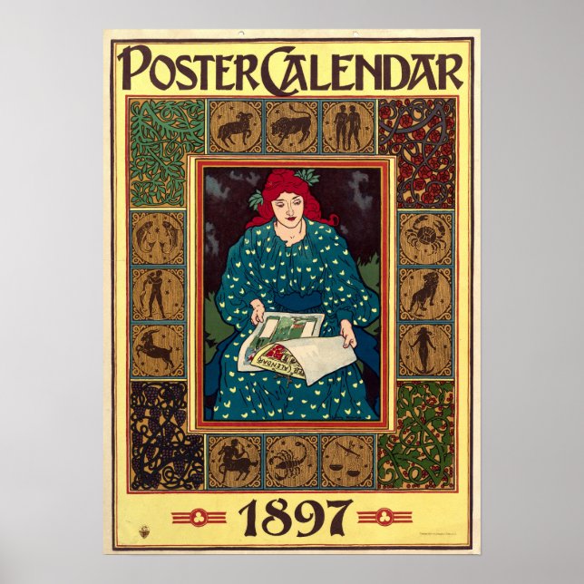 Art Nouveau 1897 Calendar Cover by Louis Rhead Poster (Front)