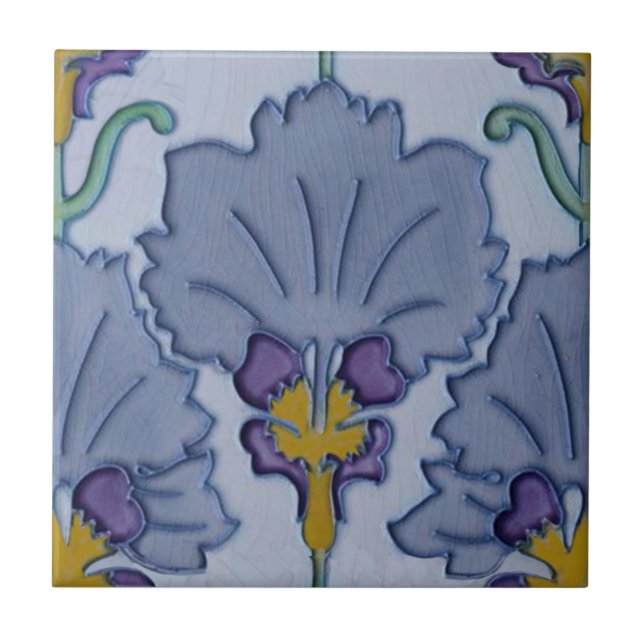 Art Nouveau 1900 Purple Floral Repro Belgian Tile (Front)
