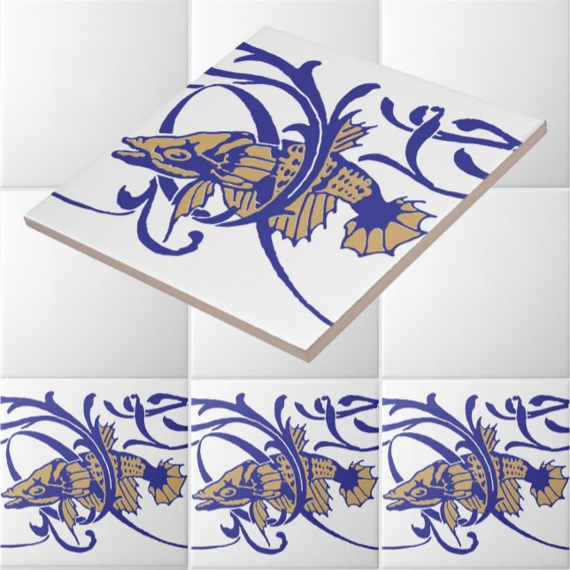 Art Nouveau 1905 Fish & Seaweed Frieze Pattern Tile (Creator Uploaded)