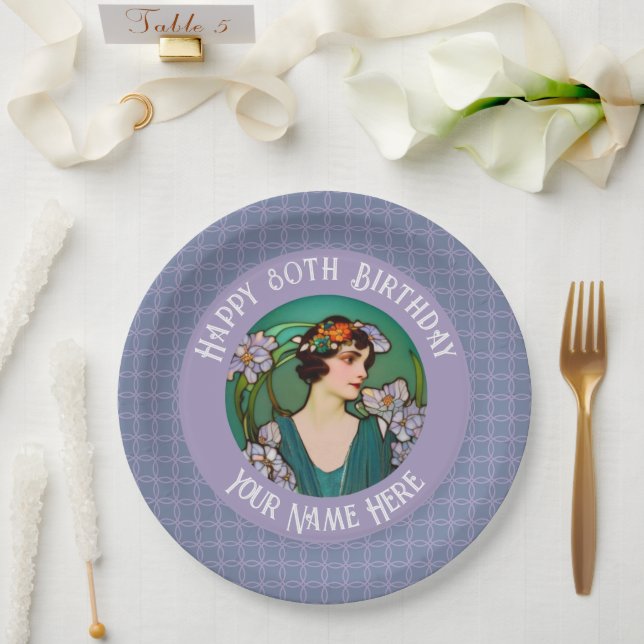 Art Nouveau 80th / custom Birthday - your Photo Paper Plate (Wedding)
