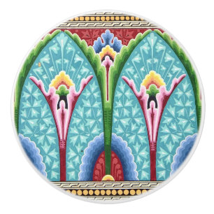 Art nouveau abstract colourful textile art pattern ceramic knob