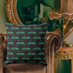 Art nouveau abstract decoration brown green cushion