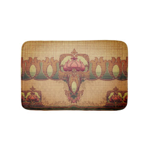 Art nouveau abstract flower burgundy red green bath mat