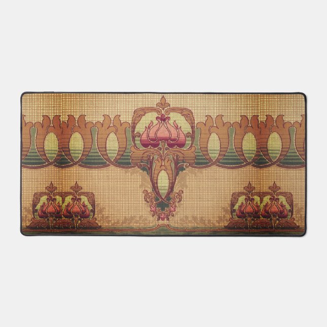 Art nouveau abstract flower burgundy red green desk mat (Front)