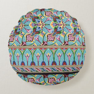 Art nouveau abstract pattern colourful textile art round cushion
