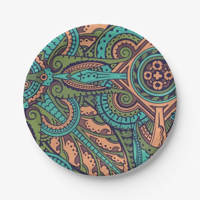 Art nouveau abstract teal christopher dresser  paper plate (Front)