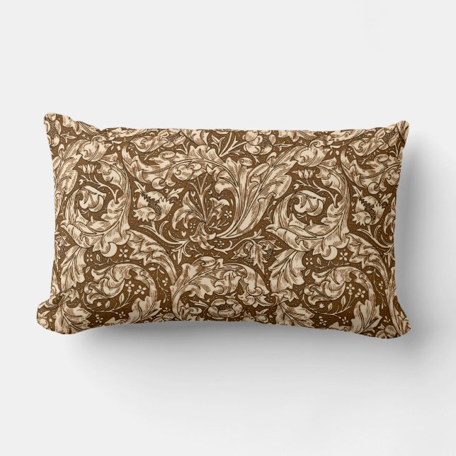  Art Nouveau Acanthus Leaves and Flowers, Brown Lumbar Cushion (Front)